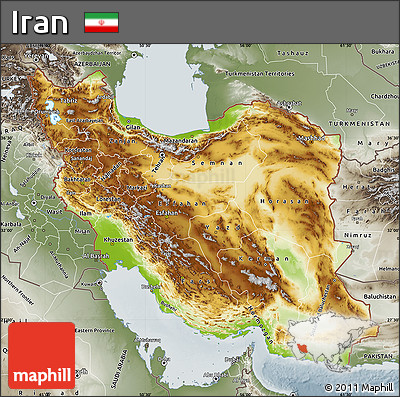 Physical Map of Iran, semi-desaturated