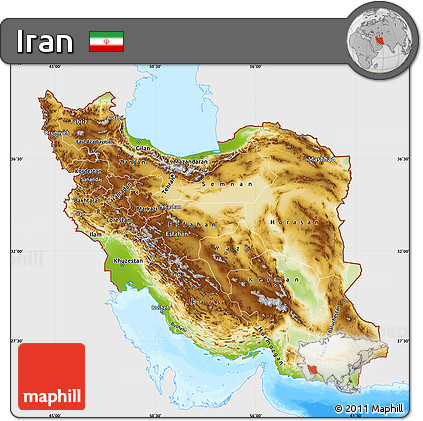 Physical Map of Iran, single color outside, bathymetry sea