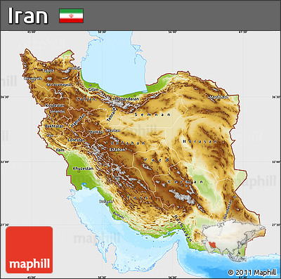 Physical Map of Iran, single color outside, bathymetry sea