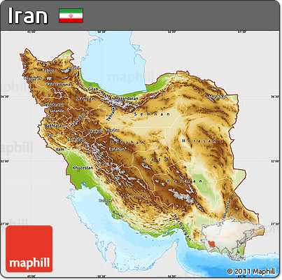 Physical Map of Iran, single color outside, bathymetry sea