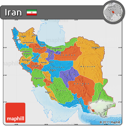 Political Map of Iran, single color outside, shaded relief sea