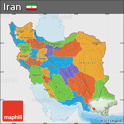 Political Map of Iran, single color outside, shaded relief sea