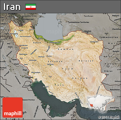 Satellite Map of Iran, darken, semi-desaturated