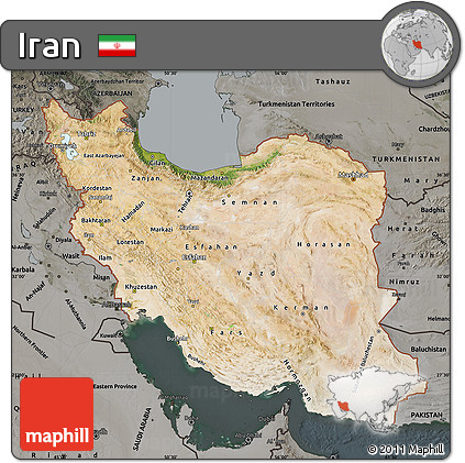 Satellite Map of Iran, darken, semi-desaturated