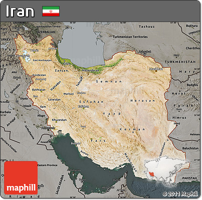 Satellite Map of Iran, darken, semi-desaturated