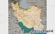 Satellite Map of Iran, darken, semi-desaturated, land only