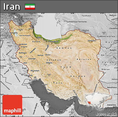 Satellite Map of Iran, desaturated