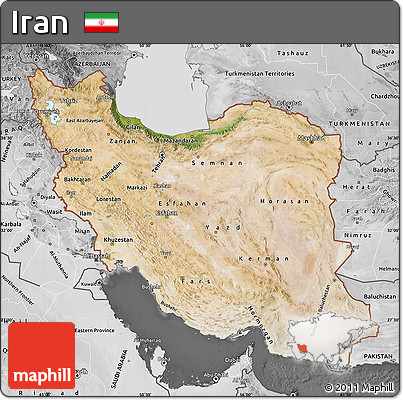 Satellite Map of Iran, desaturated