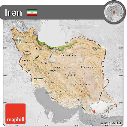 Satellite Map of Iran, lighten, desaturated