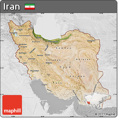 Satellite Map of Iran, lighten, desaturated