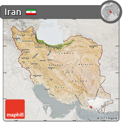 Satellite Map of Iran, lighten, semi-desaturated