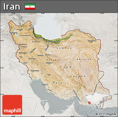 Satellite Map of Iran, lighten, semi-desaturated