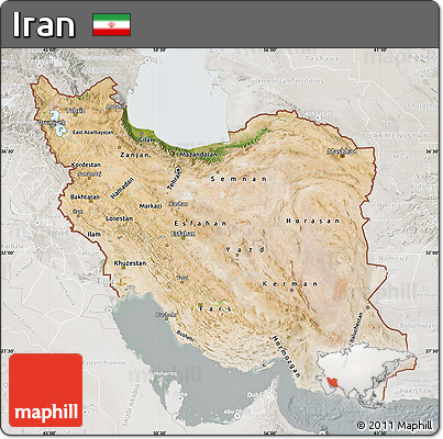 Satellite Map of Iran, lighten, semi-desaturated