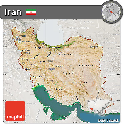 Satellite Map of Iran, lighten, semi-desaturated, land only