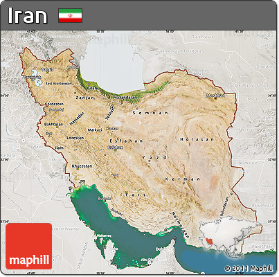 Satellite Map of Iran, lighten, semi-desaturated, land only