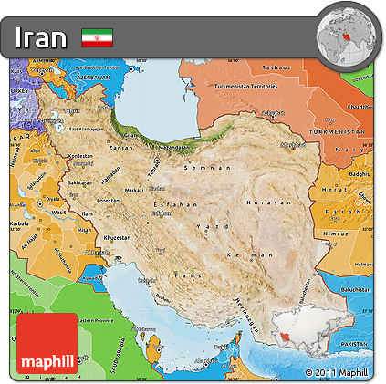 Satellite Map of Iran, political shades outside