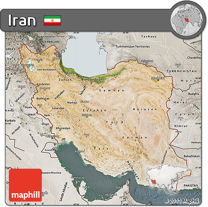 Satellite Map of Iran, semi-desaturated