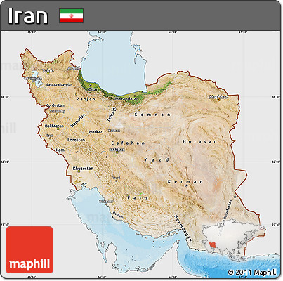 Satellite Map of Iran, single color outside, bathymetry sea, shaded relief sea