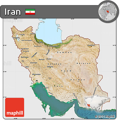 Satellite Map of Iran, single color outside