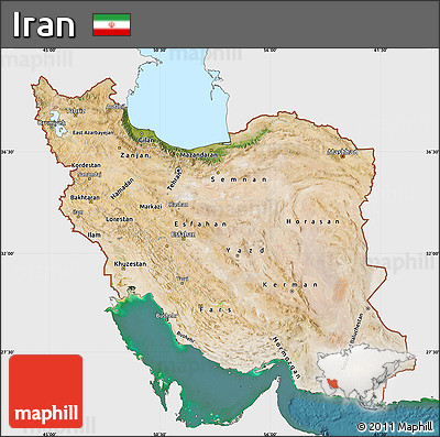 Satellite Map of Iran, single color outside