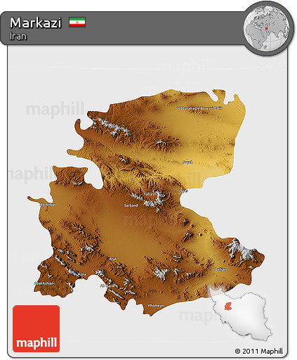 Physical 3D Map of Markazi, single color outside