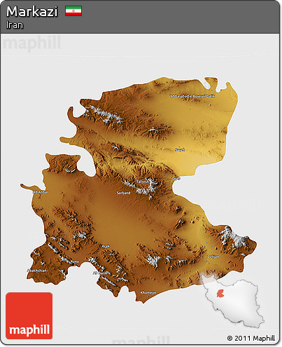 Physical 3D Map of Markazi, single color outside