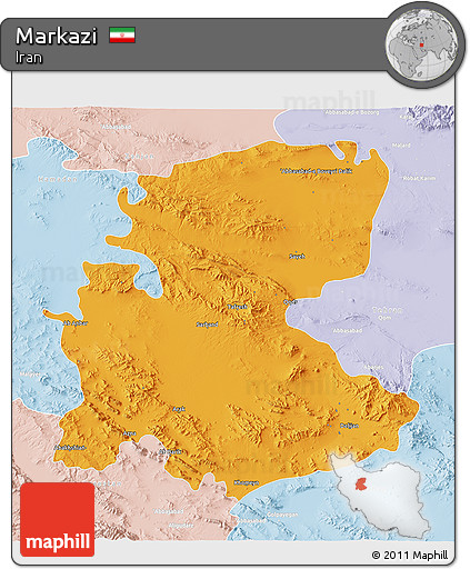 Political 3D Map of Markazi, lighten