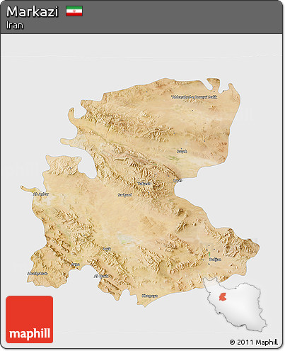 Satellite 3D Map of Markazi, single color outside