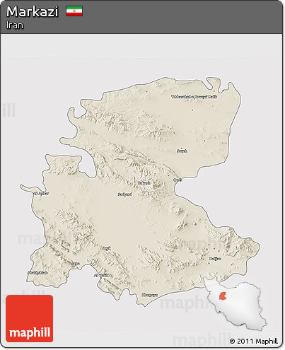 Shaded Relief 3D Map of Markazi, single color outside