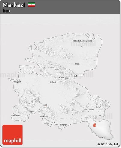 Silver Style 3D Map of Markazi, single color outside