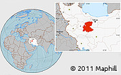 Gray Location Map of Markazi, highlighted country, hill shading