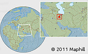 Savanna Style Location Map of Markazi, within the entire country, hill shading