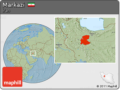 Savanna Style Location Map of Markazi, hill shading