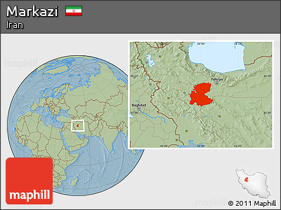 Savanna Style Location Map of Markazi, hill shading