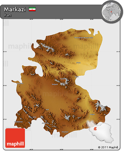 Physical Map of Markazi, single color outside