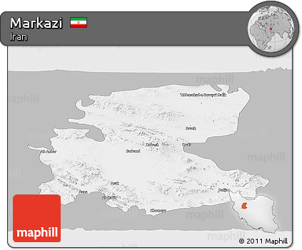 Gray Panoramic Map of Markazi, single color outside