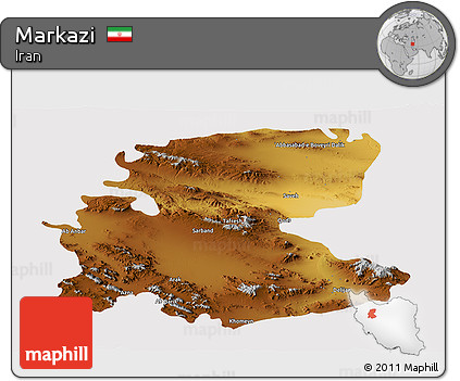 Physical Panoramic Map of Markazi, cropped outside