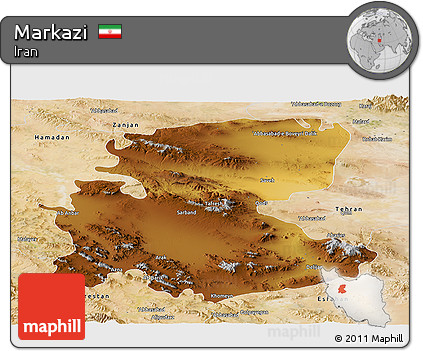 Physical Panoramic Map of Markazi, satellite outside