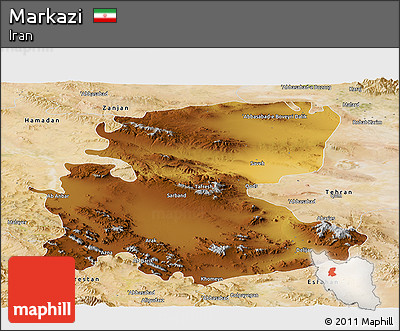 Physical Panoramic Map of Markazi, satellite outside