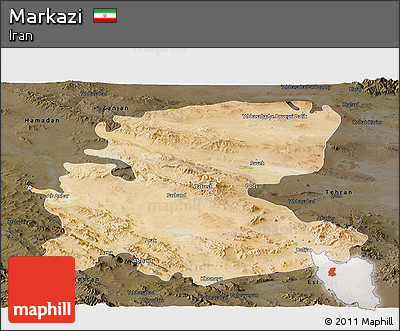 Satellite Panoramic Map of Markazi, darken