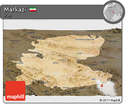 Satellite Panoramic Map of Markazi, darken