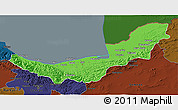 Political 3D Map of Mazandaran, darken