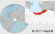 Gray Location Map of Mazandaran, highlighted country, hill shading