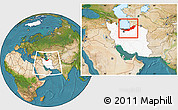 Satellite Location Map of Mazandaran, highlighted country, within the entire country