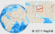 Shaded Relief Location Map of Mazandaran, within the entire country