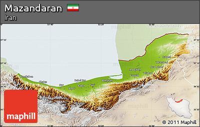 Physical Map of Mazandaran, lighten
