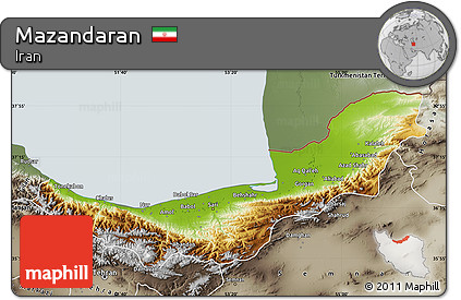 Physical Map of Mazandaran, semi-desaturated