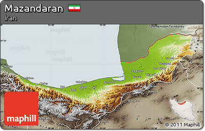 Physical Map of Mazandaran, semi-desaturated