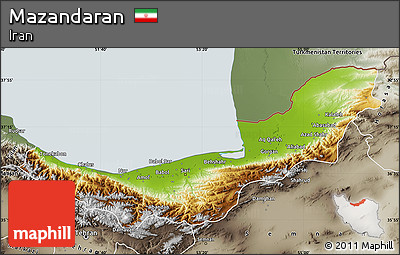 Physical Map of Mazandaran, semi-desaturated