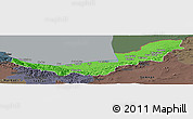 Political Panoramic Map of Mazandaran, darken, semi-desaturated